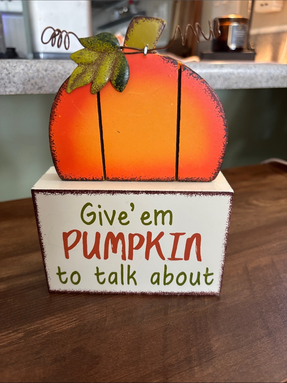 Give'em Pumpkin to Talk About Orange Decorative Pumpkin Block -